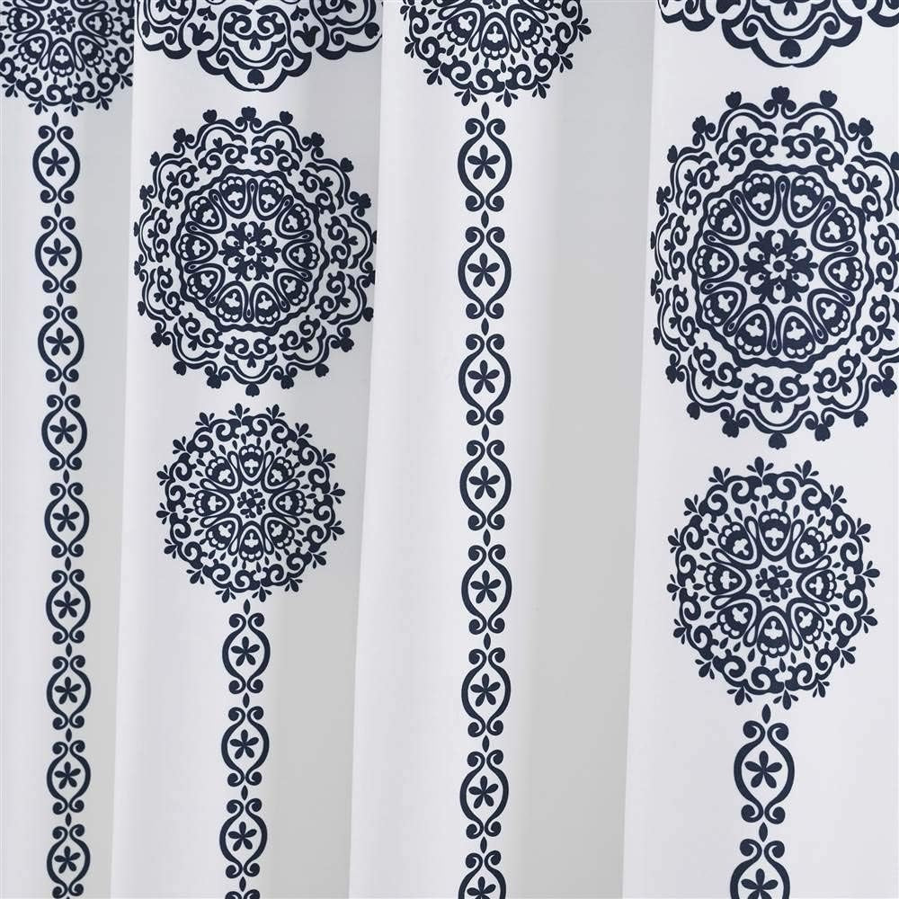 Stripe Medallion Shower Curtain-Fabric Mandala Bohemian Damask Print Design, 72" X 72", Navy