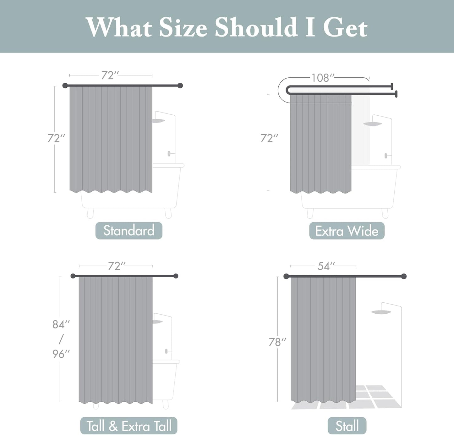 Amherst Bathroom Shower Curtain Faux Silk Pieced Striped Modern Microfiber Bath Curtains, 72X72 Inches, Aqua