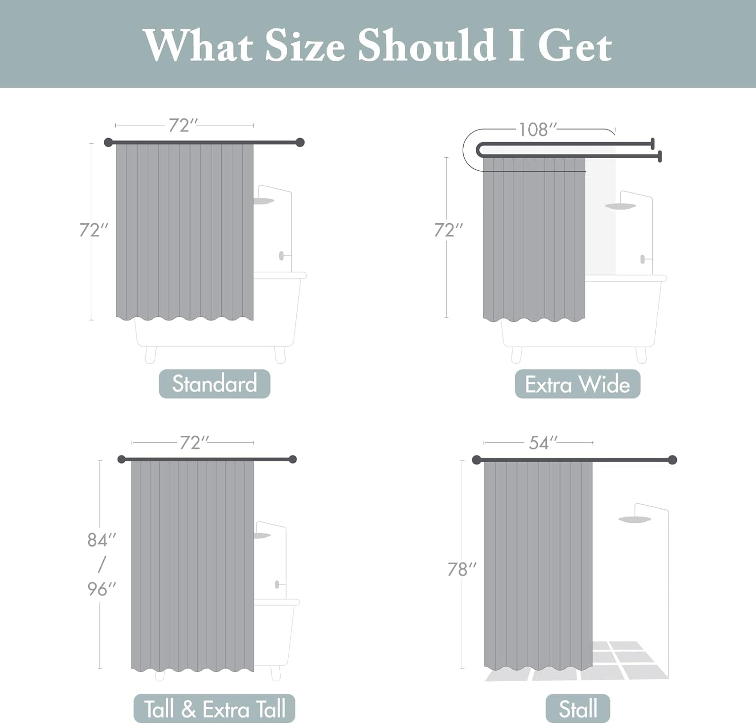 Amherst Bathroom Shower Curtain Faux Silk Pieced Striped Modern Microfiber Bath Curtains, 72X72 Inches, Aqua