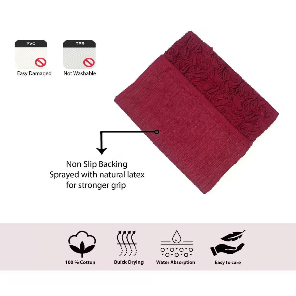 Bell Flower Collection 100% Cotton Tufted Bath Rugs, 21 In. X34 In. Rectangle, Red