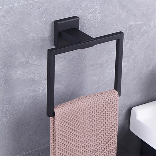 Modern Black Towel Holder SUS304 Stainless Steel Towel Hanger Towel Ring for Bathroom Lavatory Wall Mount Contemporary Style JG1906-BK