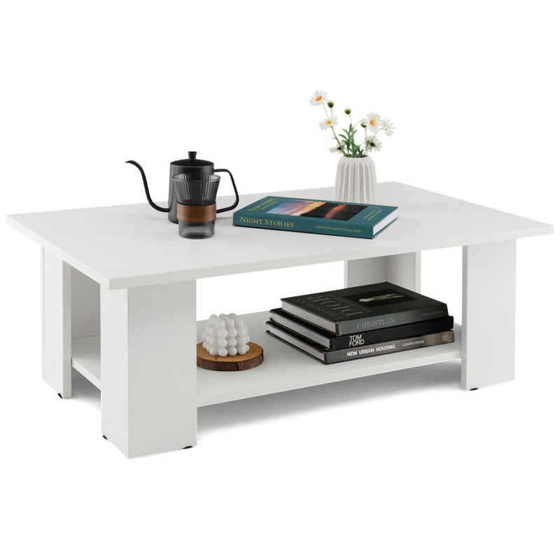 Large 41 Inch 2-Tier Wooden Modern Coffee Table with Storage Shelf