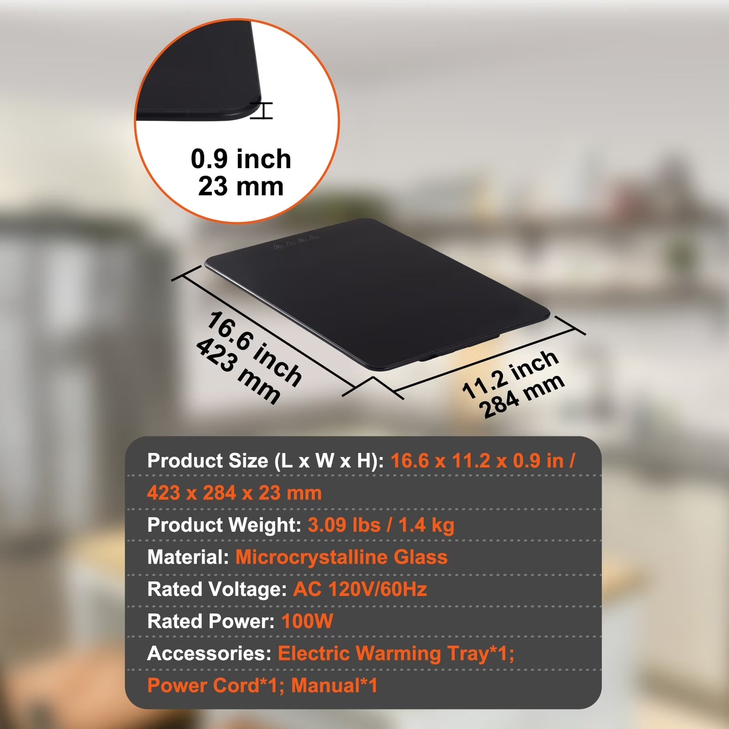 The Electric Warming Tray Is Equipped with a Knob to Adjust the Temperature for Long-Lasting and Continuous Heat Preservation. 23.6" X 16.5" Electric Food Buffet Server 100W Glass Warming Tray