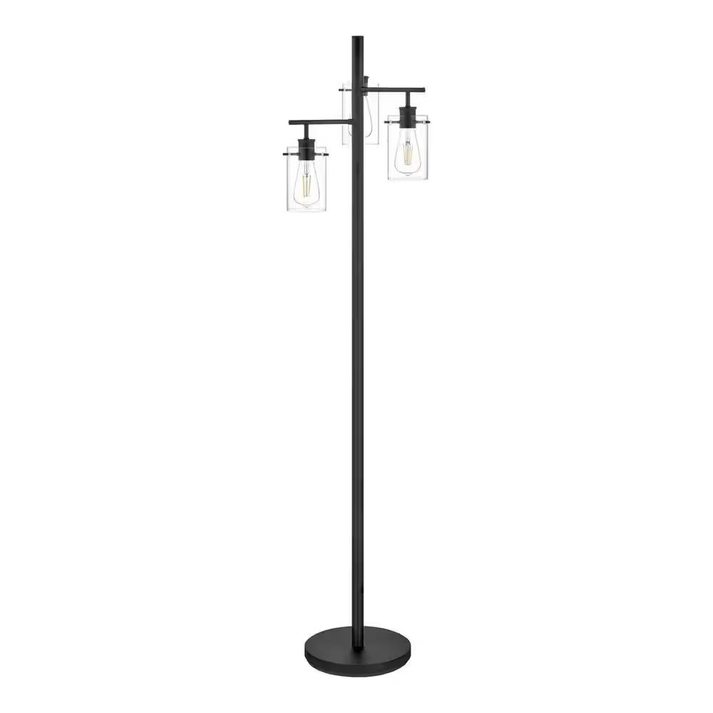 Regan 63 In. Matte Black Floor Lamp with Clear Glass Shades