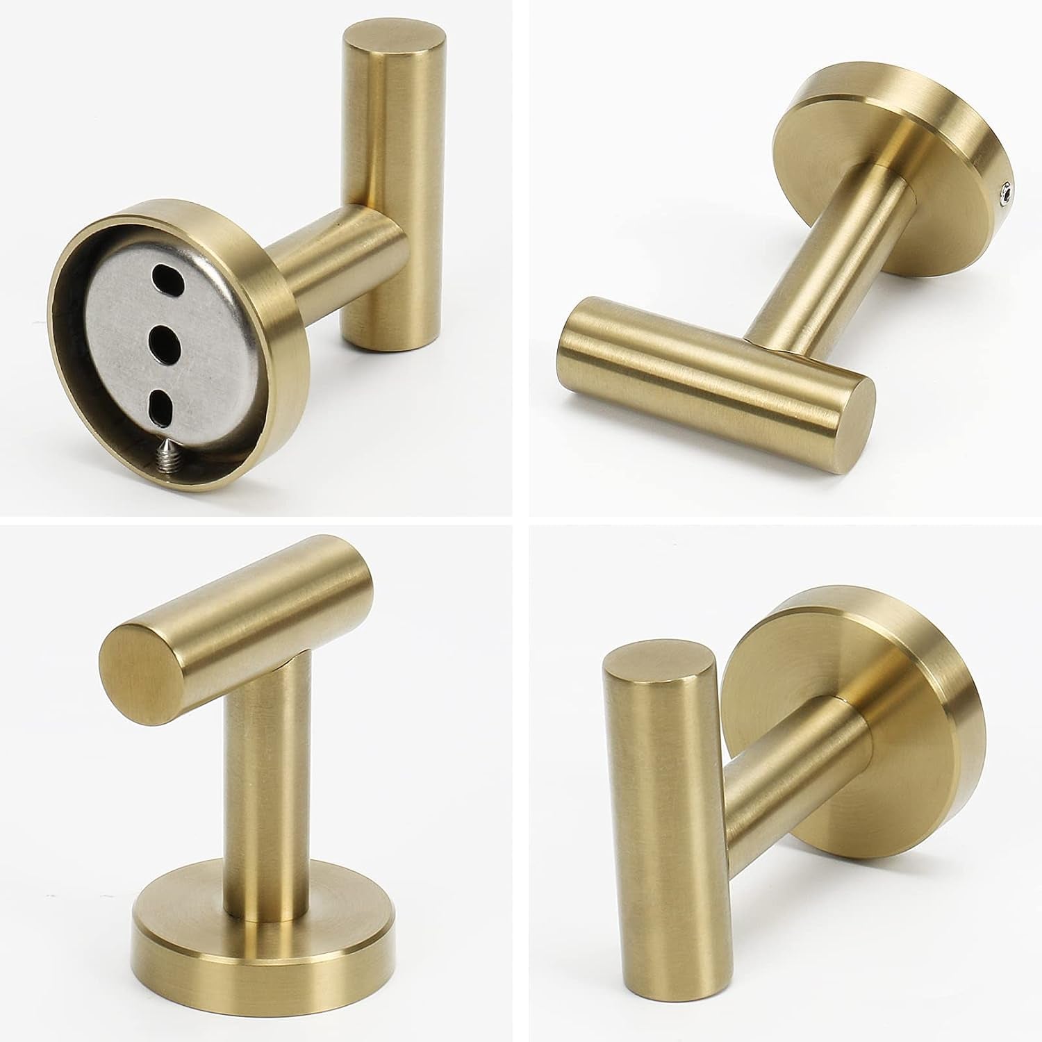 Bath Towel Hooks- SUS 304 Stainless Steel Robe Hook Holder, Heavy Duty Coat Hook for Bathroom Livingroom Hotel Kitchen Garage, Wall Mounted (Brushed Gold, 4 Pack)