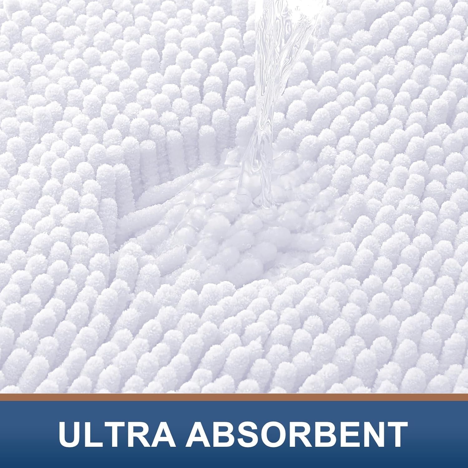 Luxury Chenille Bathroom Rugs 47X17, Extra Soft and Absorbent Shaggy Bath Mat, Machine Washable, Non-Slip Plush Carpet Runner for Tub, Shower, and Floor, Home Decor Accessories, White