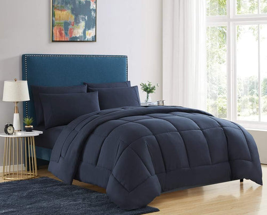 down Alternative Comforter All Season Warmth Luxurious Plush Loft Microfiber Fill Duvet Insert Bedding, King, Navy