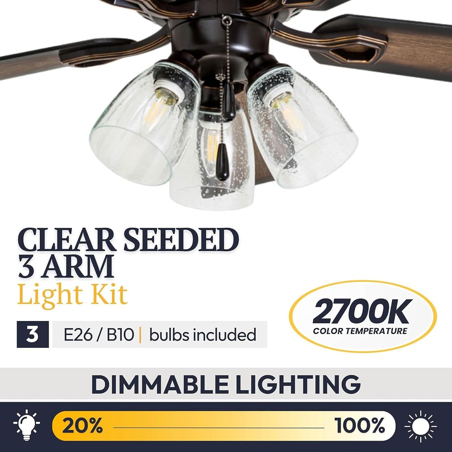 Glenmont, 52 Inch Farmhouse LED Ceiling Fan with Light, Pull Chain, Three Mounting Options, Dual Finish Blades, Reversible Motor - 40278-01 (Oil-Rubbed Bronze)
