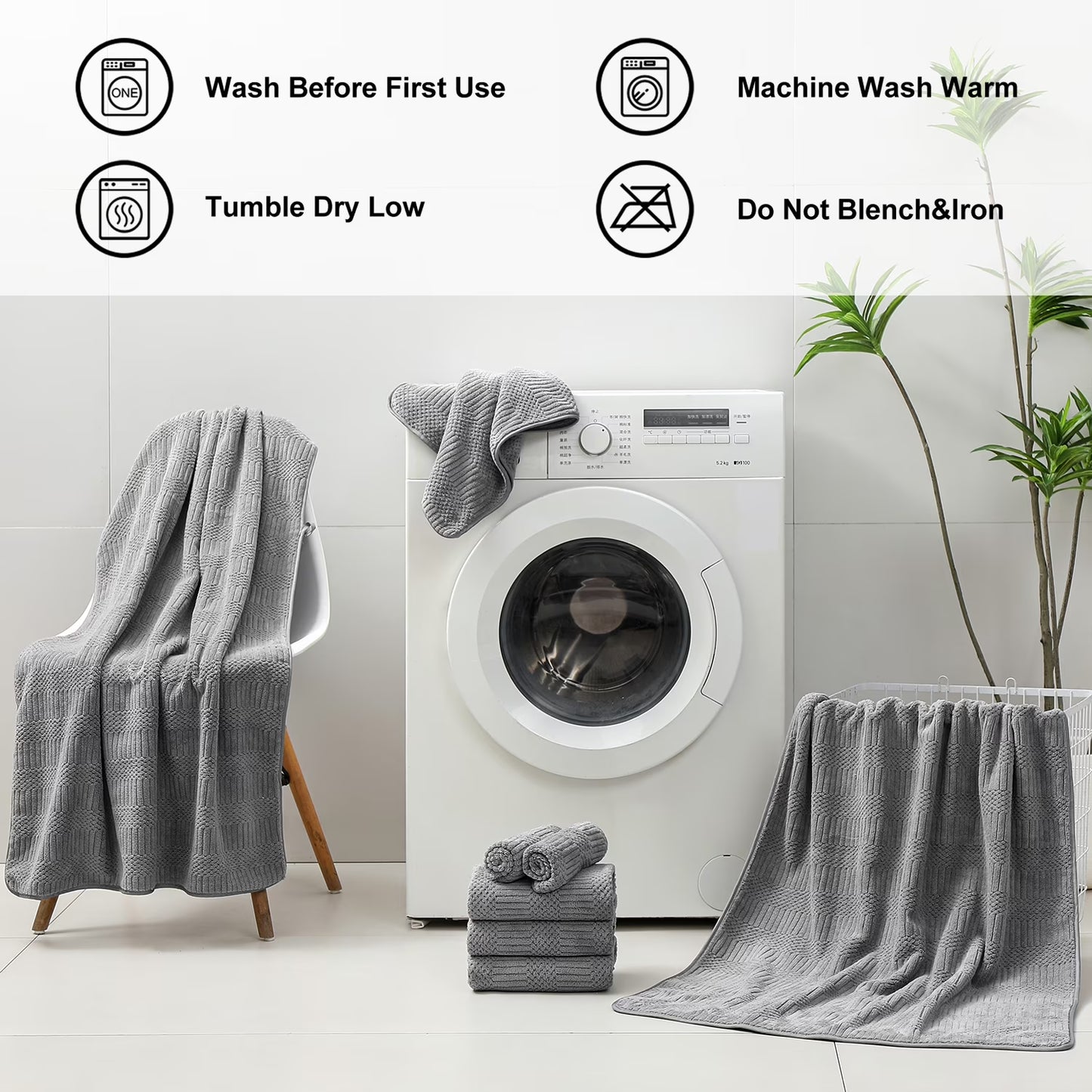 8 Piece Microfiber Bath Towel Set,700Gsm Quick Dry & Less Lint, 2 Oversized Bath Towels, 2 Towels & 4 Washcloths,Highly Absorbent,Ultra Soft Shower Towel for Bathroom Hotel-Dark Gray