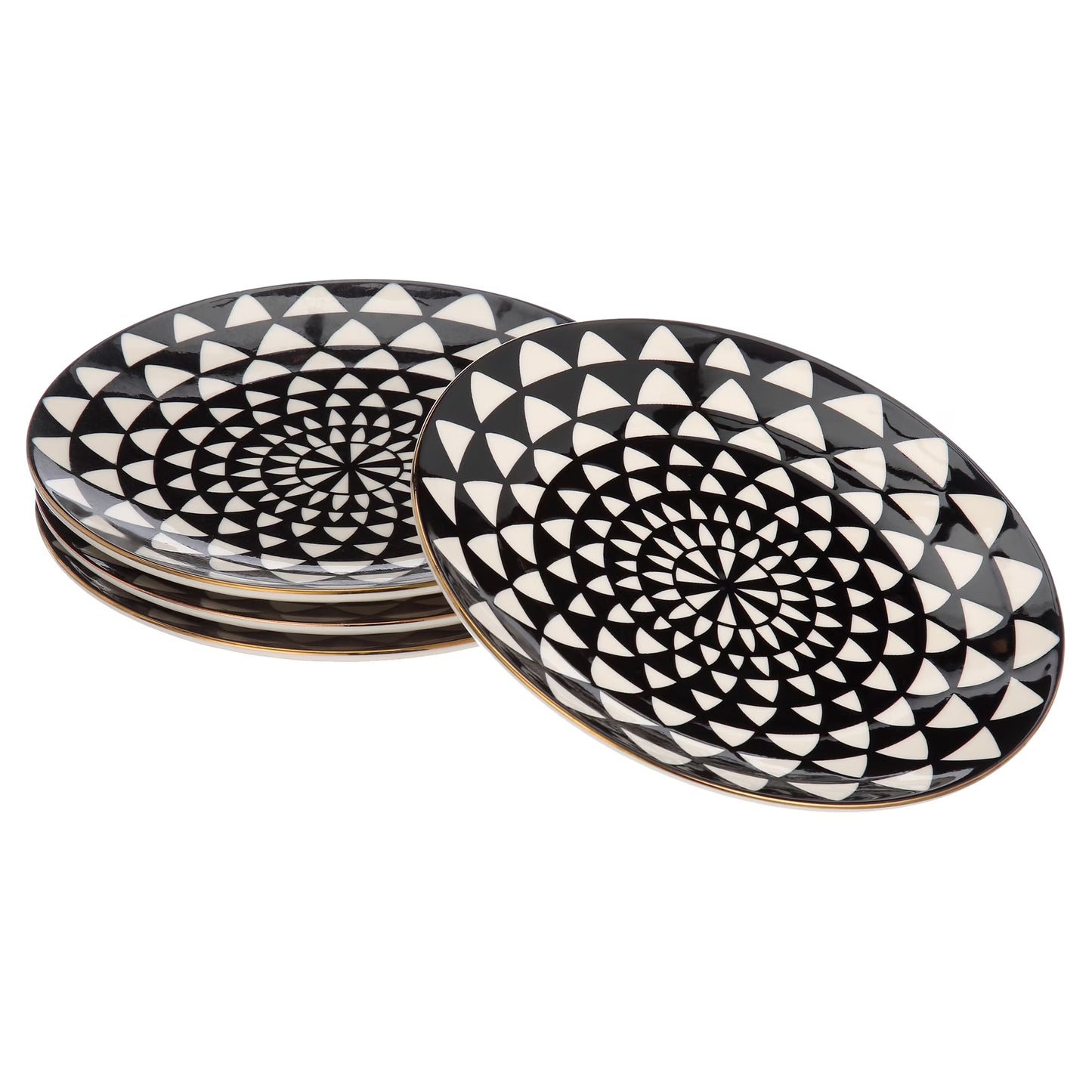 Thyme & Table Dinnerware Black & White Medallion Stoneware Salad round Plates (4 Count)