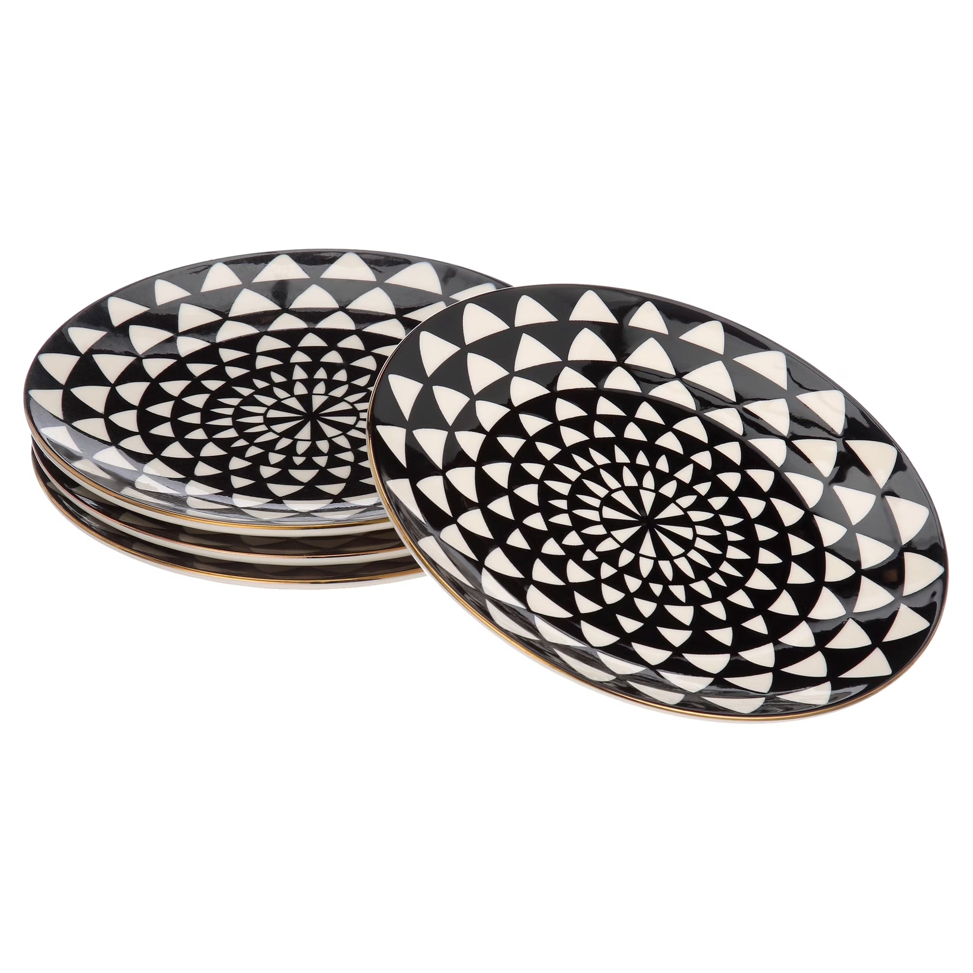 Thyme & Table Dinnerware Black & White Medallion Stoneware Salad round Plates (4 Count)