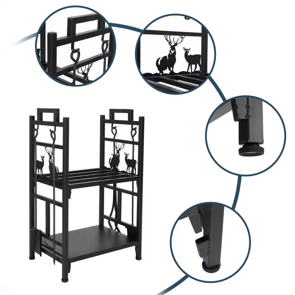 Log Storage Double Layer 30 In. Heavy-Duty Firewood Rack with Tools