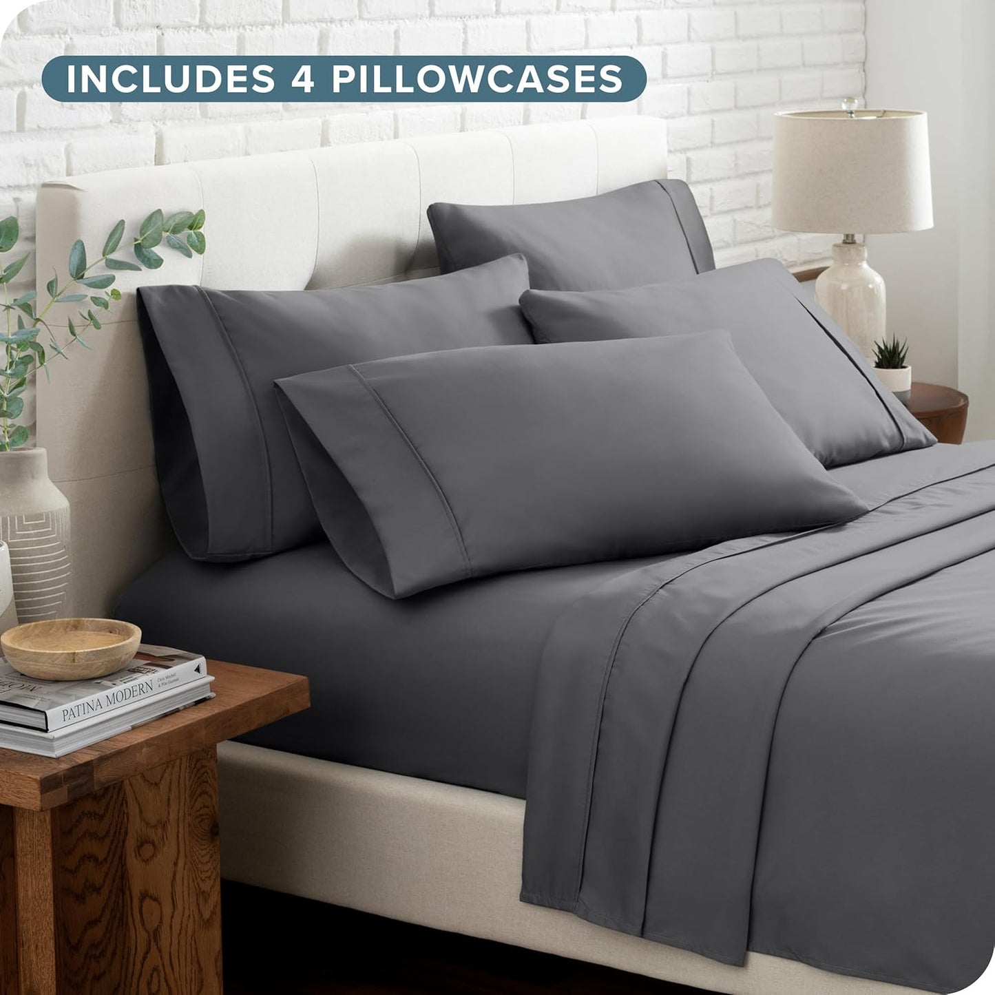 Hotel Luxury King Sheet Set, Extra Soft - 6 Piece Set - Deep Pockets - Easy Fit - Cooling & Breathable - Wrinkle, Fade, Stain Resistant - Includes 4 Pillowcases (King, Grey)