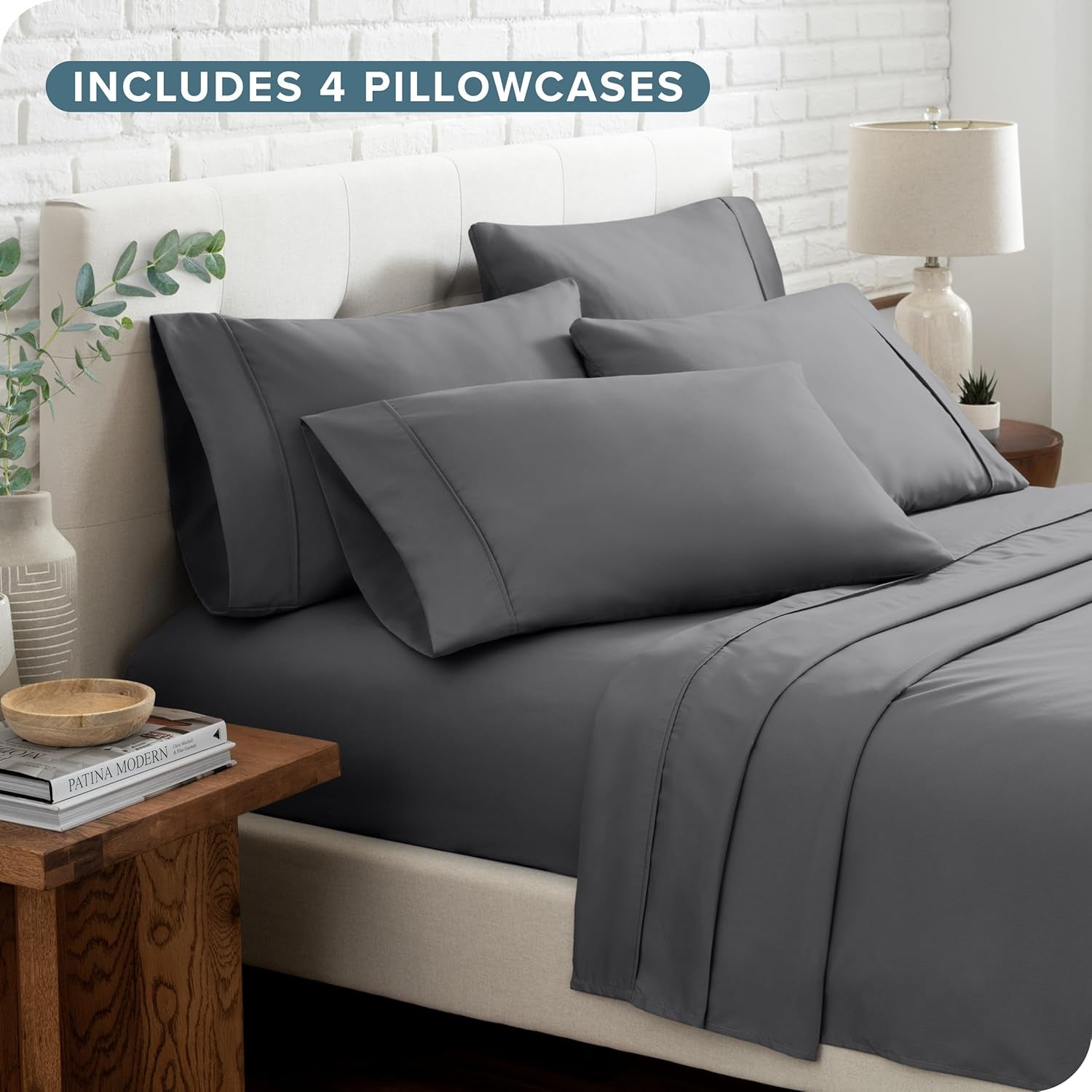 Hotel Luxury King Sheet Set, Extra Soft - 6 Piece Set - Deep Pockets - Easy Fit - Cooling & Breathable - Wrinkle, Fade, Stain Resistant - Includes 4 Pillowcases (King, Grey)