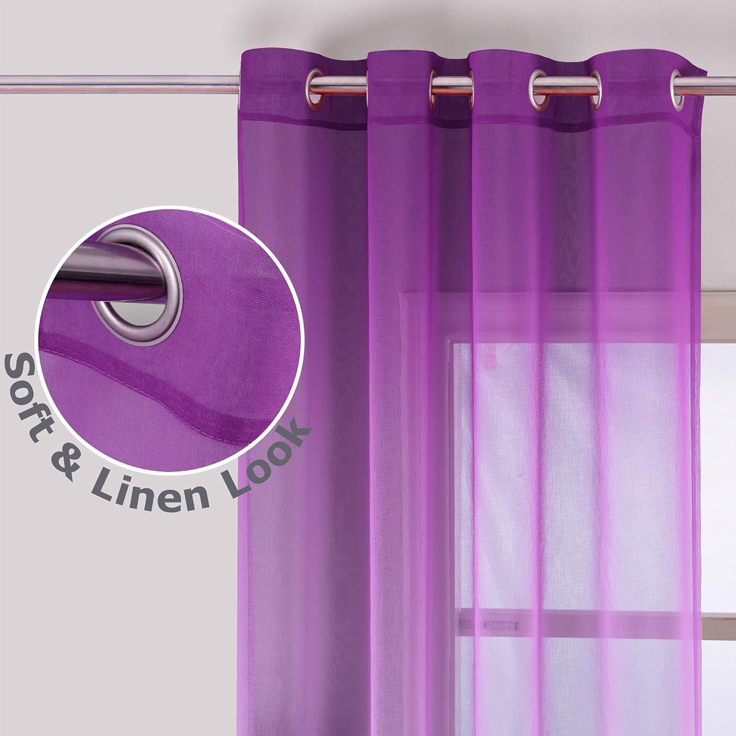 Purple and Grey Curtain Panels 84 Inches Long for Bedroom Set of 2 Sheer Ombre Light Dark Purple Room Decor for Living Room Gray