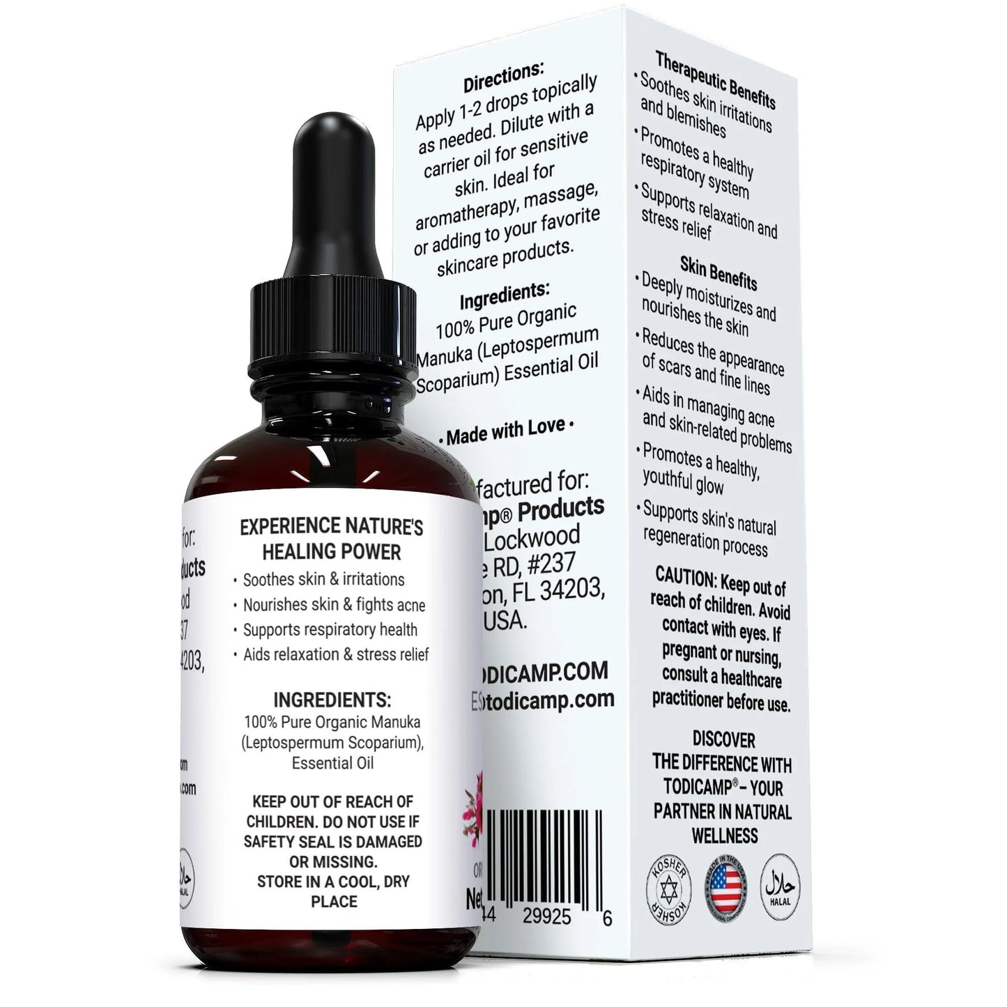 100% Pure Manuka Oil from New Zealand Therapeutic Grade Essential Oil for Wound Care Skin Soothing Nail & Scalp Health Organic Undiluted Cold Pressed Manuka for Face Hair & Body