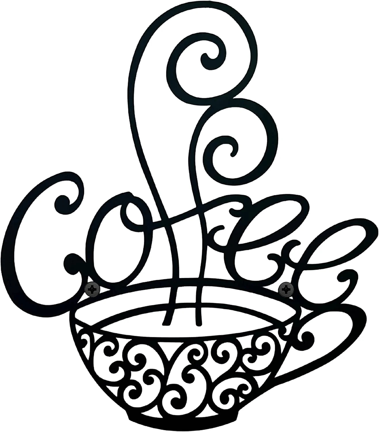 Coffee Signs - Coffee Cup Metal Wall Decor - Black Scrolled Mug for Home, Coffee Shop, Kitchen