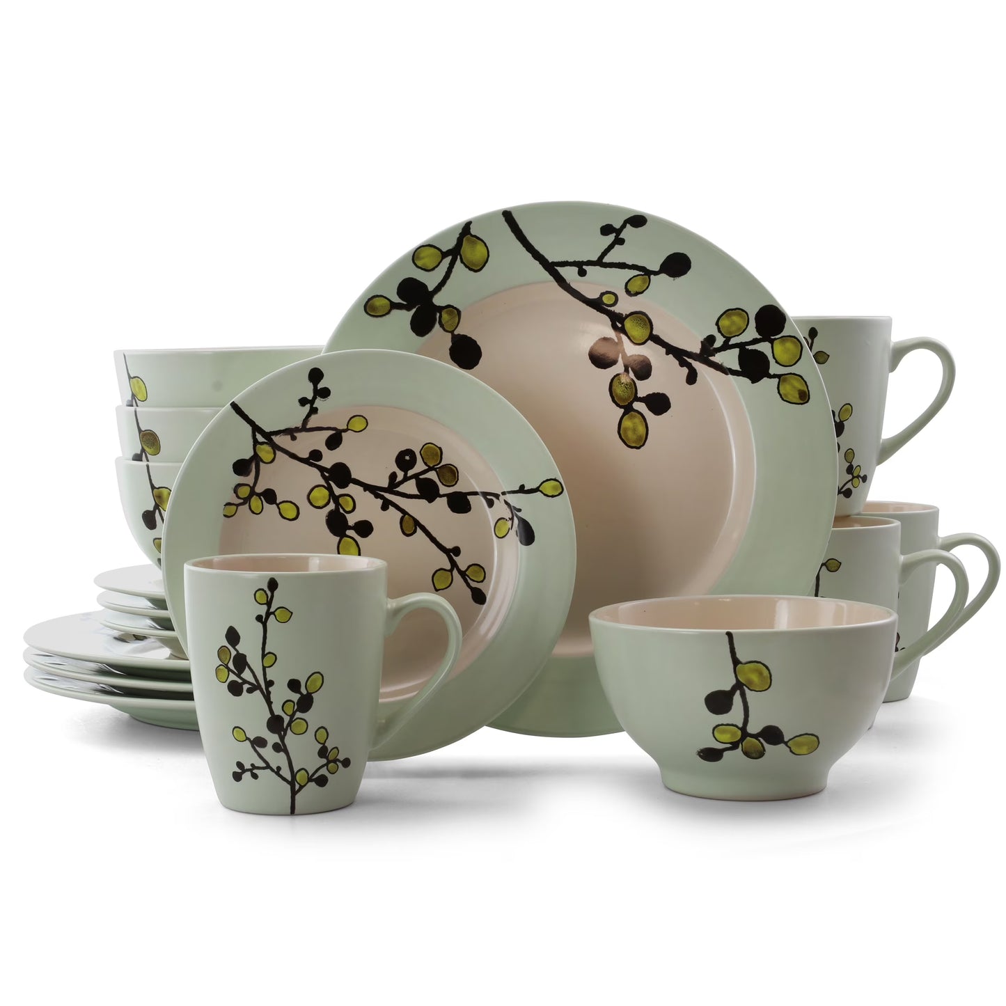 Retro Bloom 16 Piece Luxurious Stoneware Dinnerware with Complete Setting for 4