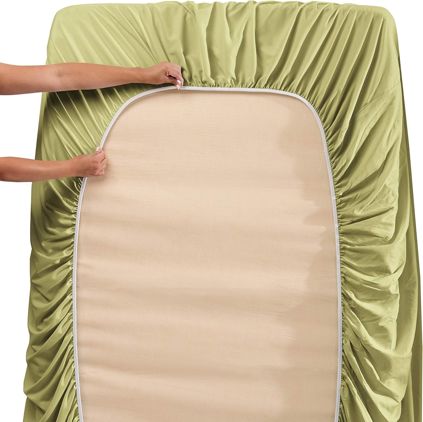 Luxury Soft 6 Piece Bed Sheet Set Extra Deep Pocket Fitted Sheets Fits Mattress up to 21", Double Brushed Bedding, Queen, Sage