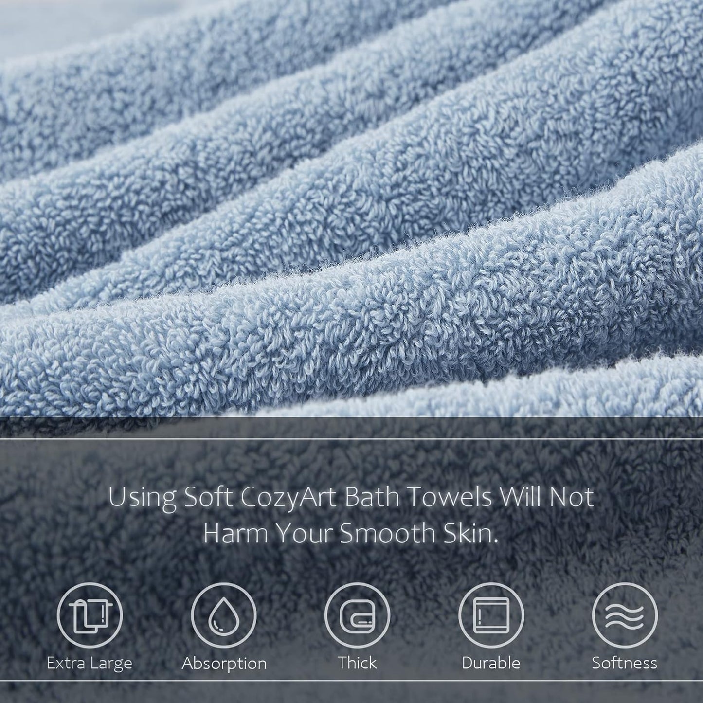 Light Blue Towel Sets for Bathroom 6Pcs, Turkish Cotton Bath Towel Set Soft Highly Absorbent and Durable 650 GSM Luxury Bathroom Sets with 2 Bath Towels, 2 Hand Towels, 2 Washclothes