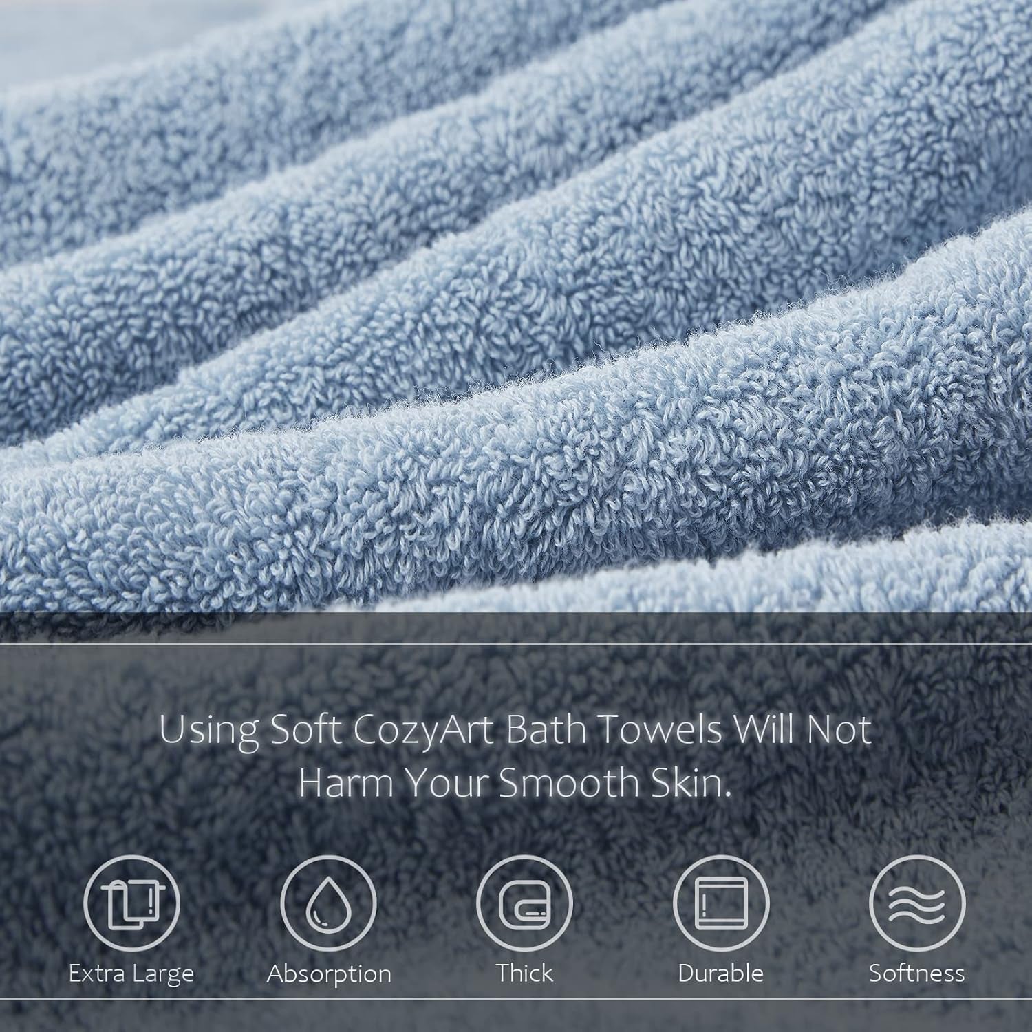 Light Blue Towel Sets for Bathroom 6Pcs, Turkish Cotton Bath Towel Set Soft Highly Absorbent and Durable 650 GSM Luxury Bathroom Sets with 2 Bath Towels, 2 Hand Towels, 2 Washclothes