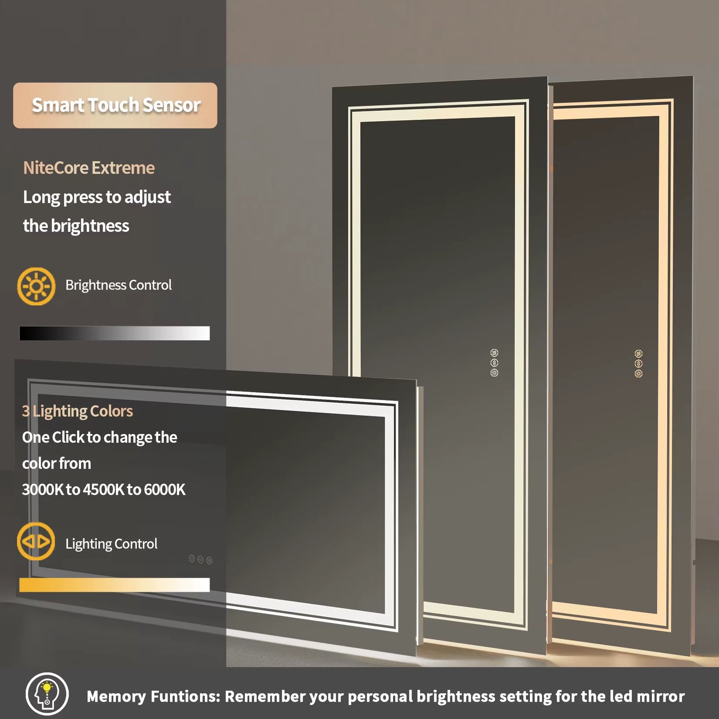 LED Bathroom Mirror Large Illuminated Dimmable Vanity Mirror with Lights, Backlit and Front Lighted Makeup Mirror for Wall