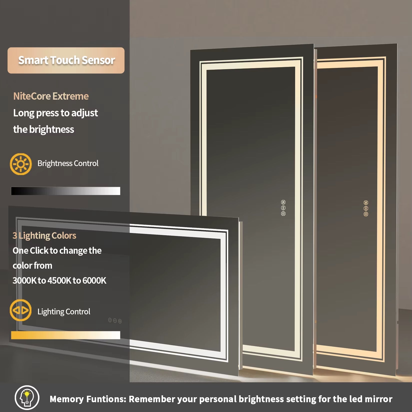 LED Bathroom Mirror Large Illuminated Dimmable Vanity Mirror with Lights, Backlit and Front Lighted Makeup Mirror for Wall