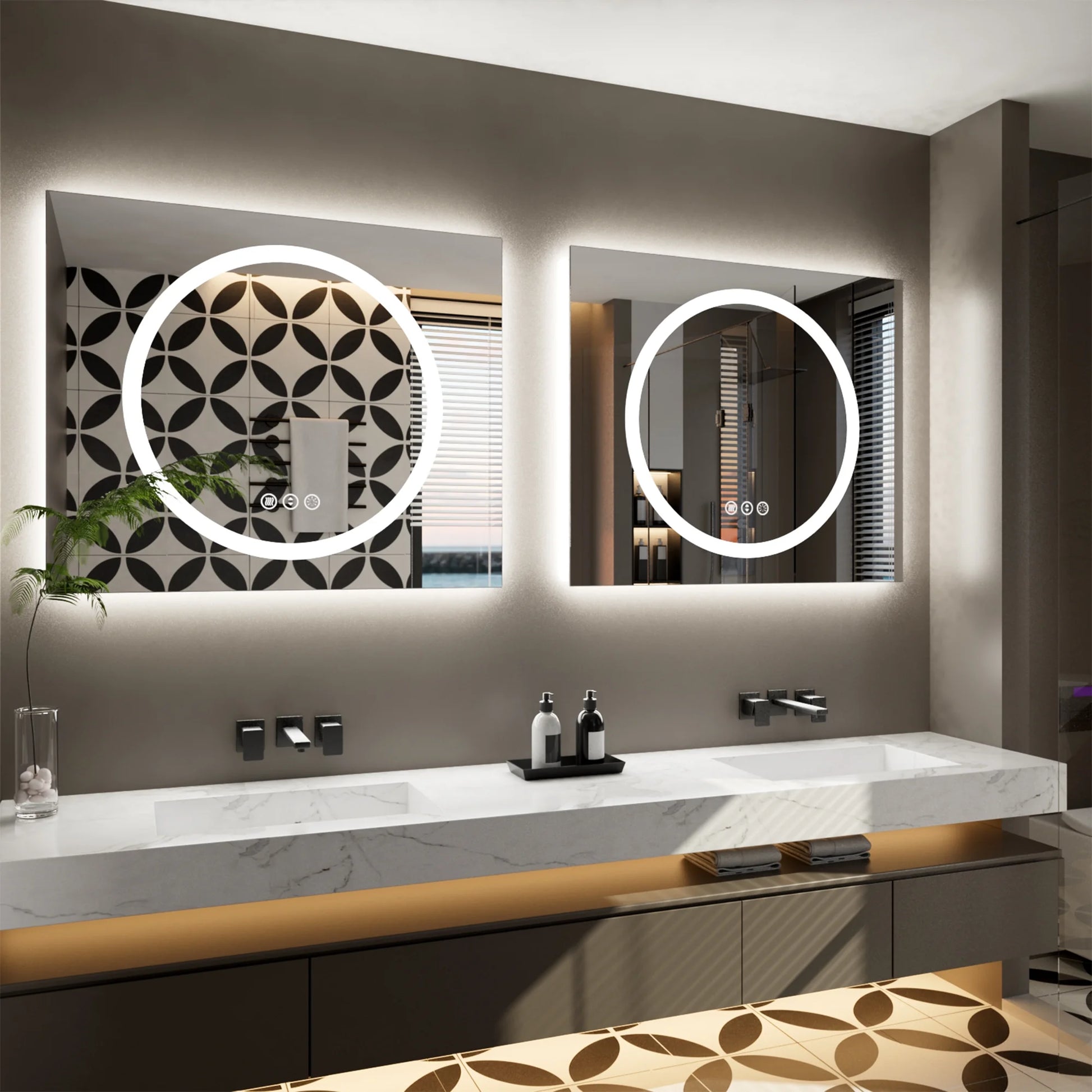 Double-Layer LED Bathroom Mirror 36X36 Inch,Wall Mirrors with Anti-Fog Vanity Mirror ,Shatter-Proof,Memory Makeup Mirror with LED Lights