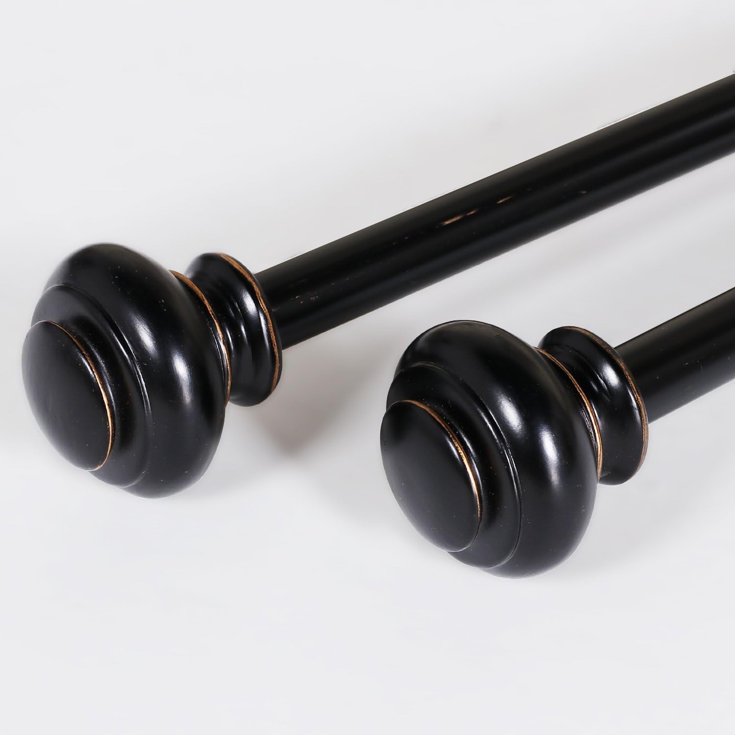 Black Curtain Rods 2 Pack Window Curtain Rods for Windows 48 to 84 Inch 3/4 Inch Adjustable Decorative Single Curtain Rod Set, Black with Antique Bronze Finishing, 2 Pack
