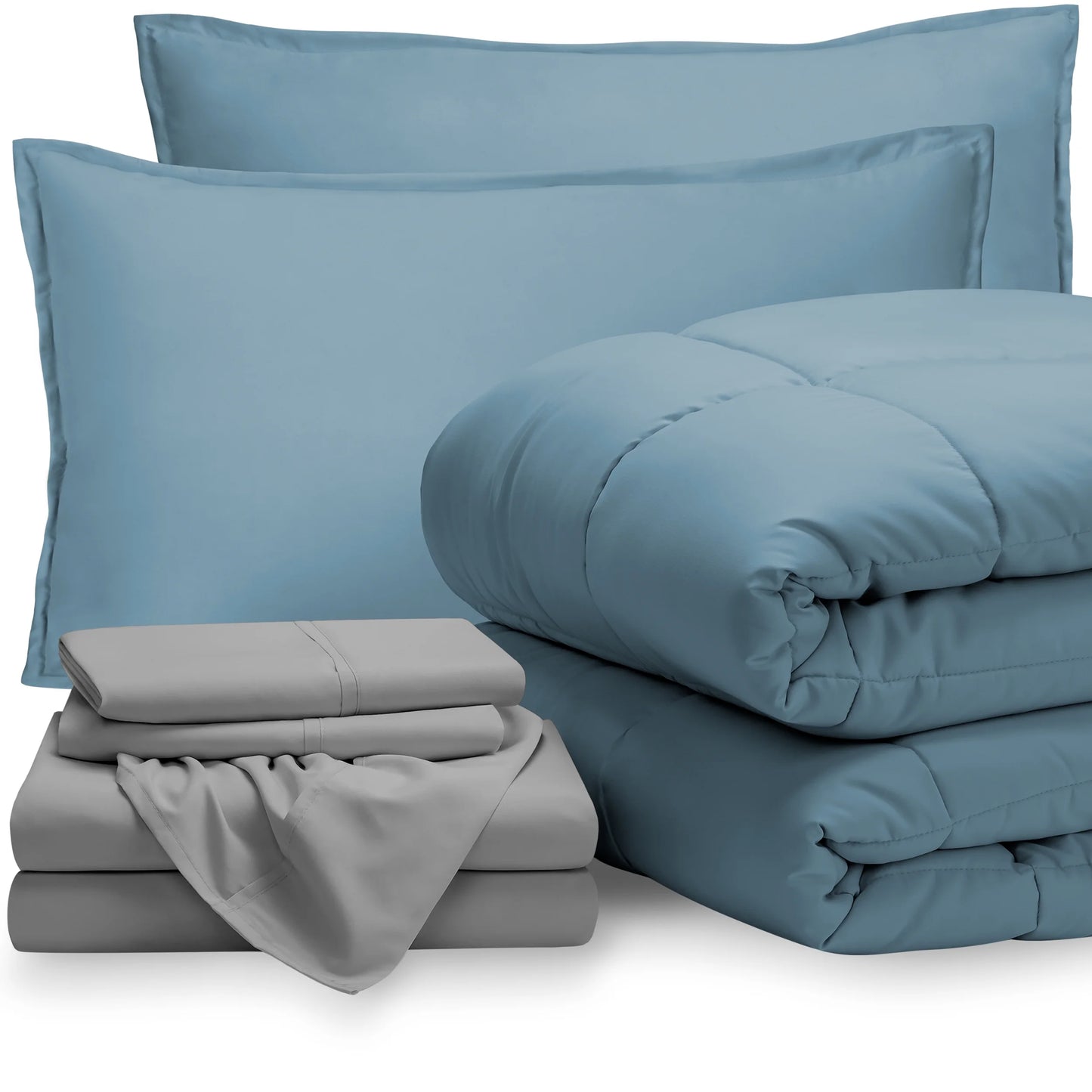 Microfiber 8-Piece Coronet Blue and Light Gray Bed in a Bag, Split King