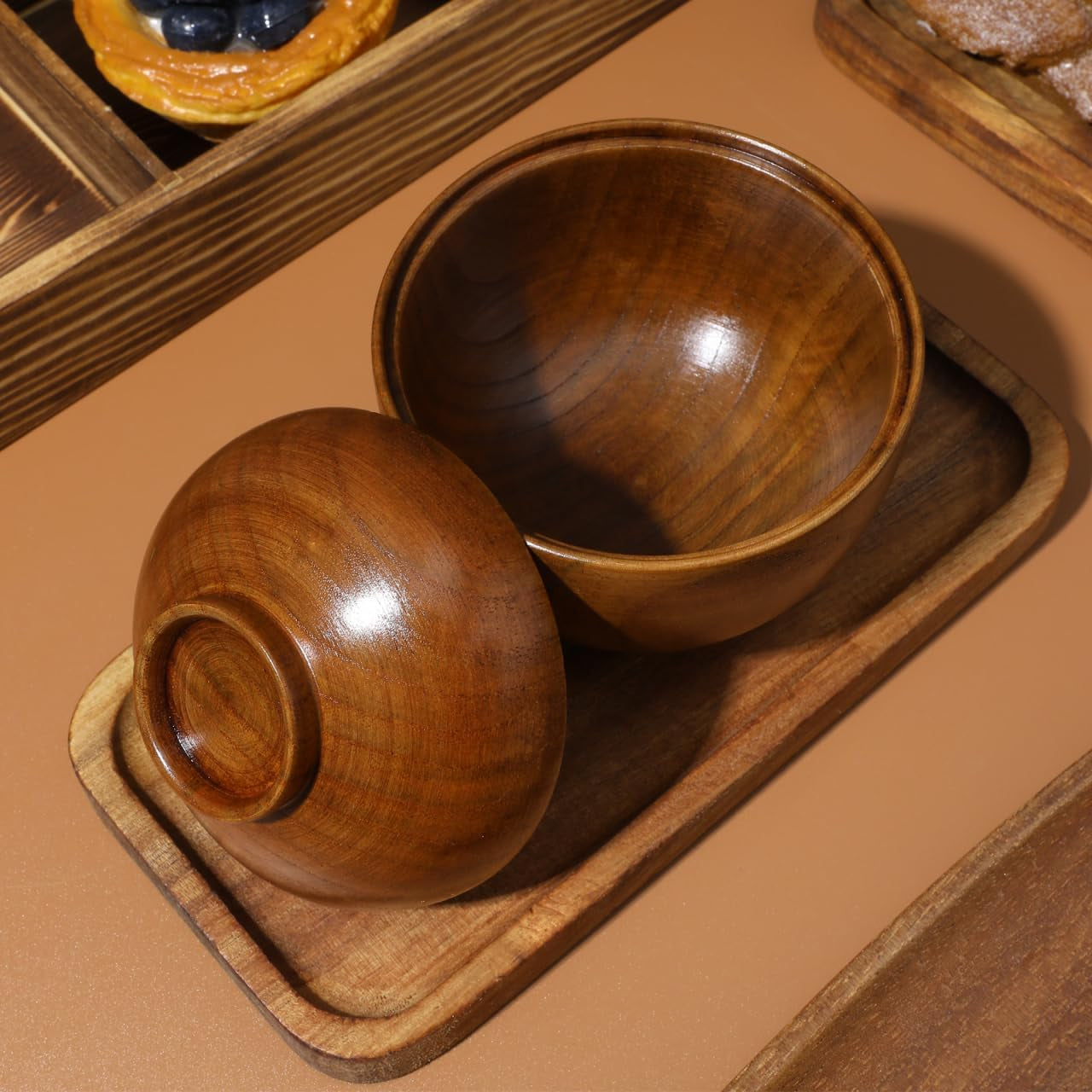 Japanese Style Wooden Rice Bowls with Lids Set of 2 3.93In Small Soup Serving Bowls for Salad Miso Soup and Snacks Lightweight Tableware for Home and Restaurant Use