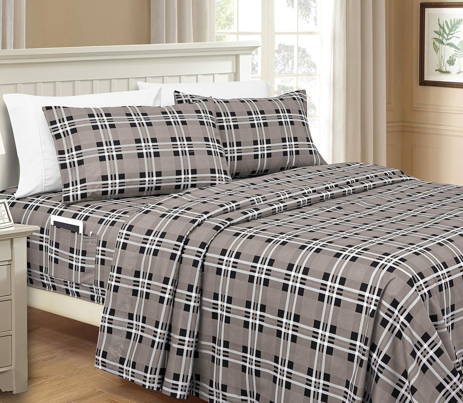 Luxury Soft Bed Sheets Plaid Pattern - 1500 Premium Hotel Quality Microfiber Softness Wrinkle and Fade Resistant (4-Piece) Bedding Set, Twin/Twin XL, Grey