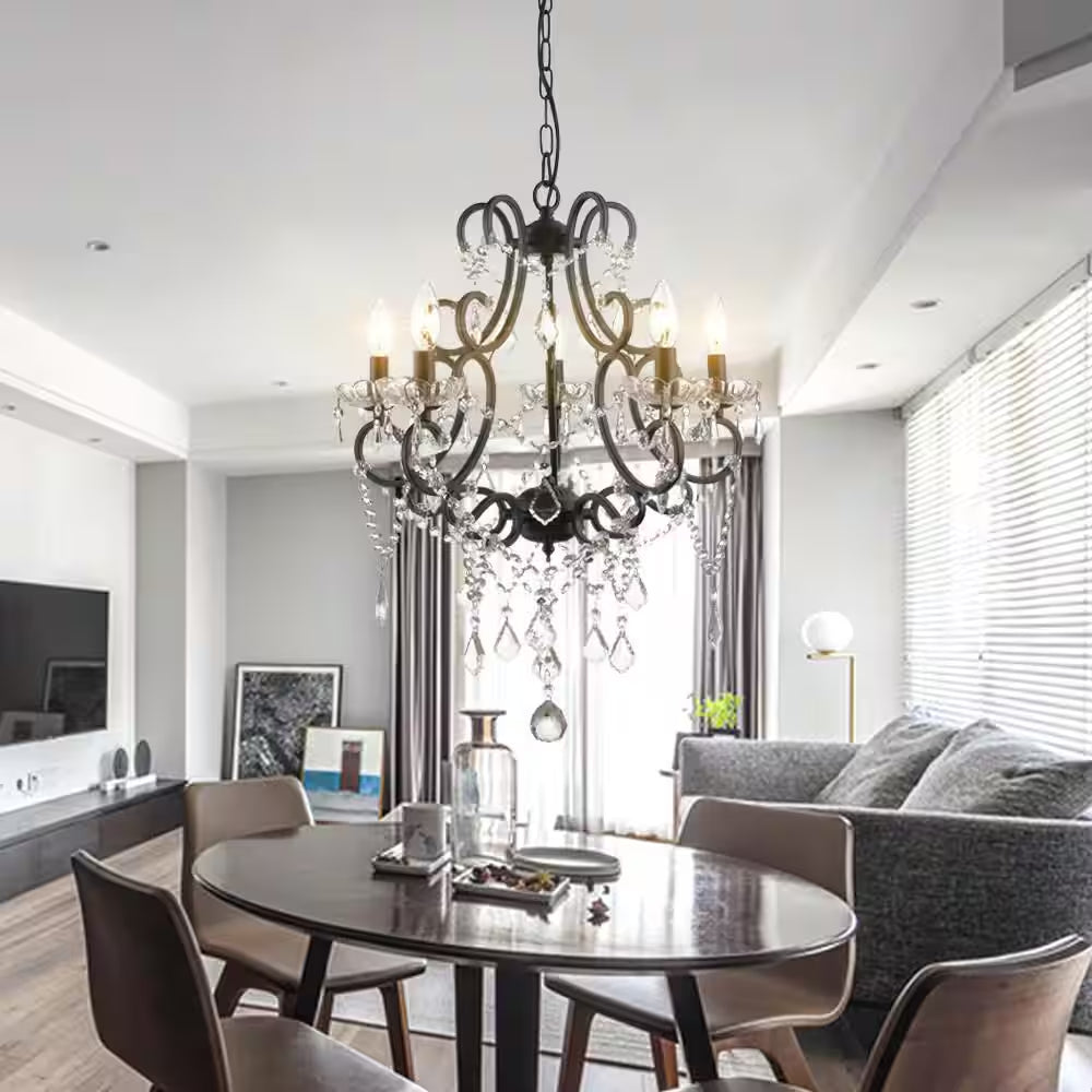 Atlanta 5-Light 22 In. Black Crystal Traditional Candle Dimmable Chandeliers Living Dining Foyer Lighting