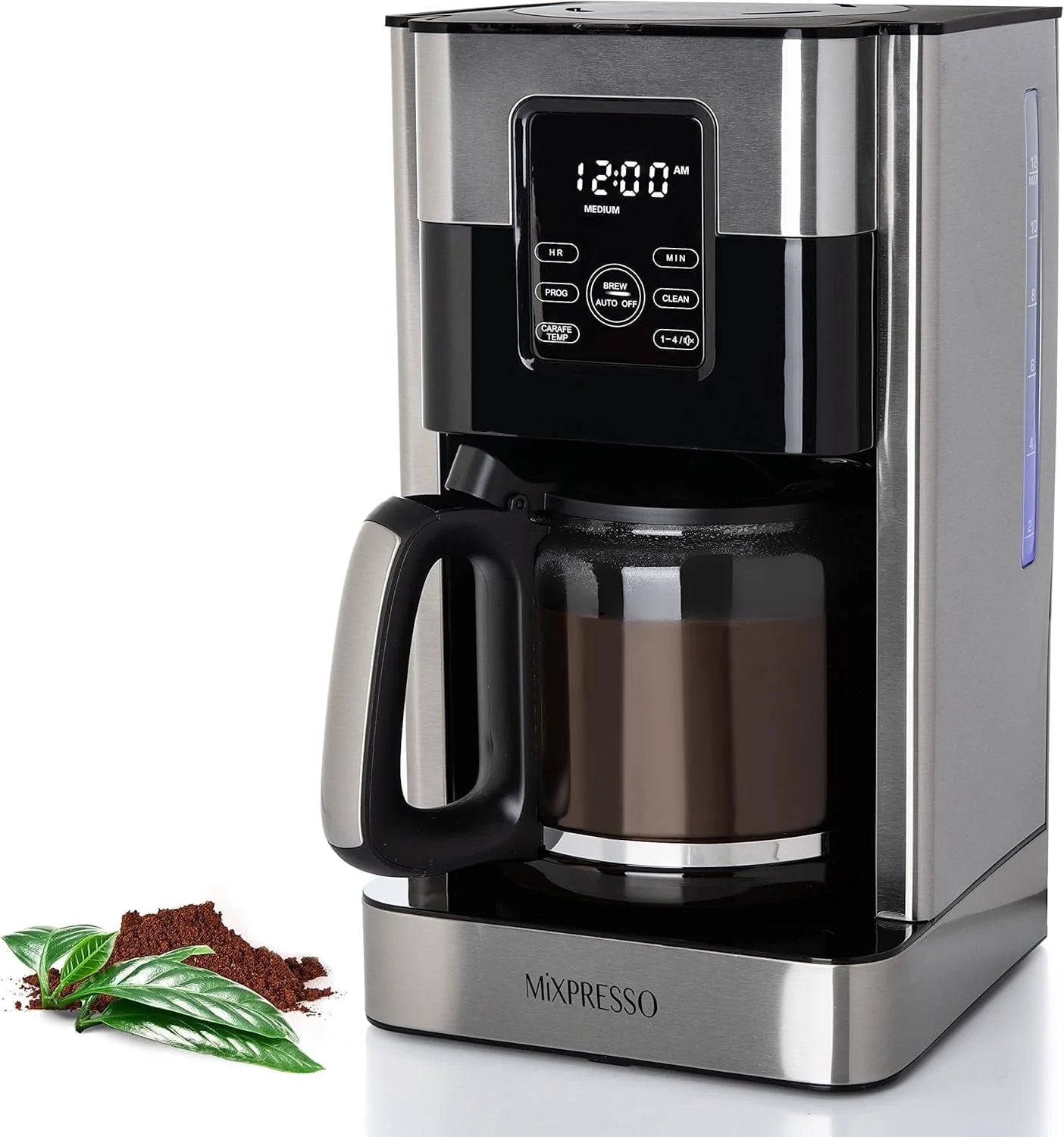 12-Cup Drip Coffee Maker with Lcd Touch Display, Programmable Coffee Pot Machine, Borosilicate Glass Carafe, Anti-Drip System, Stainless Steel & Black Electric Coffee Maker