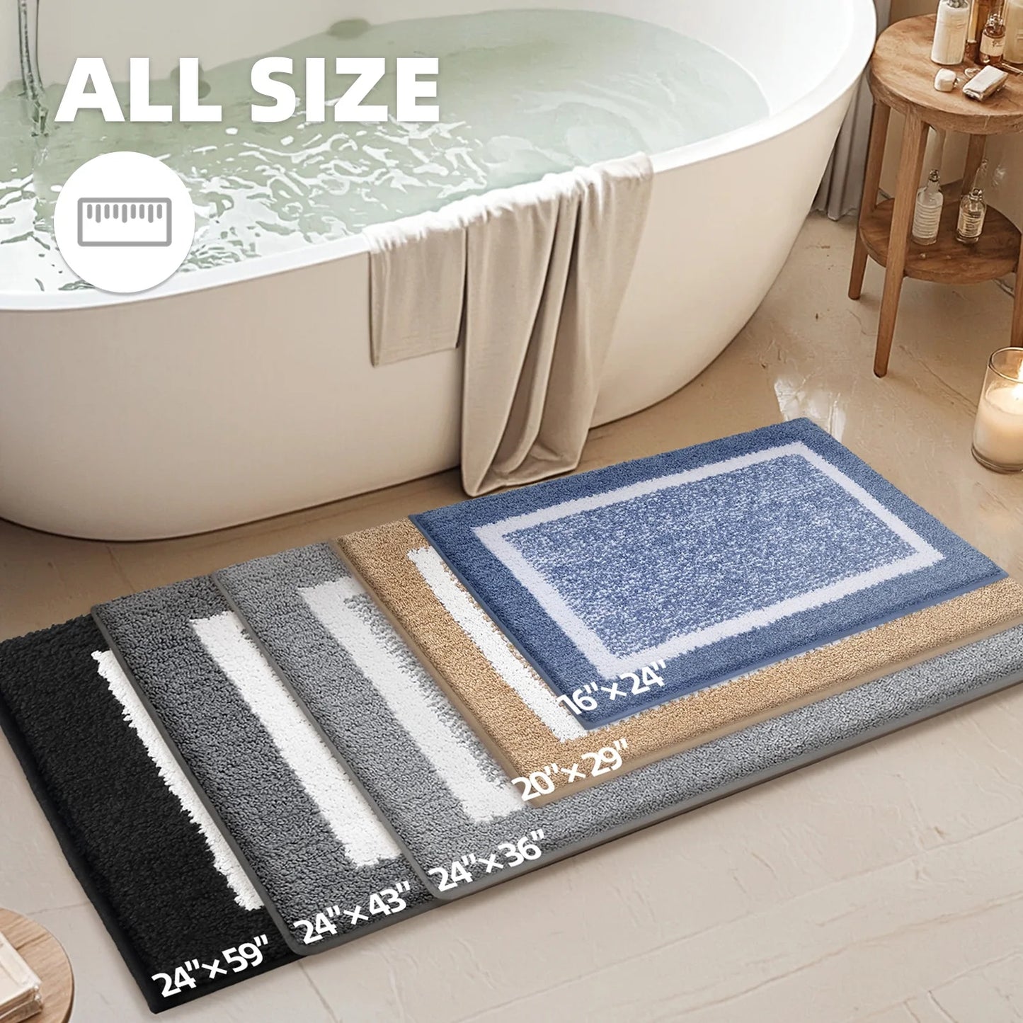 Bathroom Rug, Soft Absorbent Bathroom Mat and Bath Mat, Premium Microfiber Shag Bath Rug Machine Washable (16"X24",Grey and White)