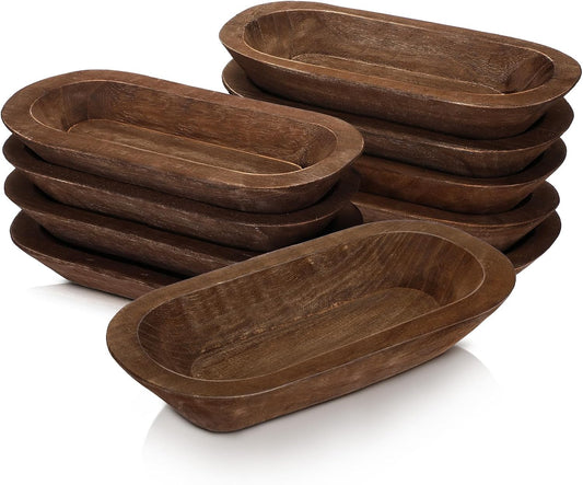 10 Pack Wooden Dough Bowls Bulk Rustic Dough Bowls Vintage Farmhouse Wooden Table Centerpiece for Wedding DIY Home Crafts Supplies Decoration(12.5 Inches,Brown)
