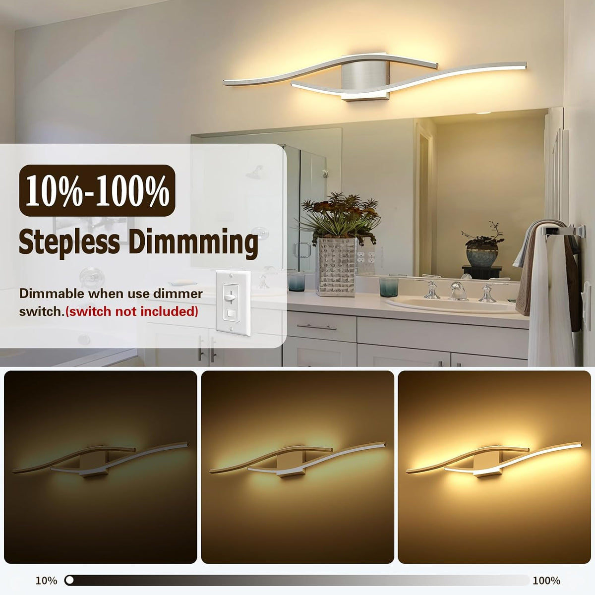 Brushed Nickel Vanity Lights for Bathroom Lighting Fixtures over Mirror Dimmable 5CCT Modern Vanity Lighting Fixture Led Bath Wall Light 31.5 Inch