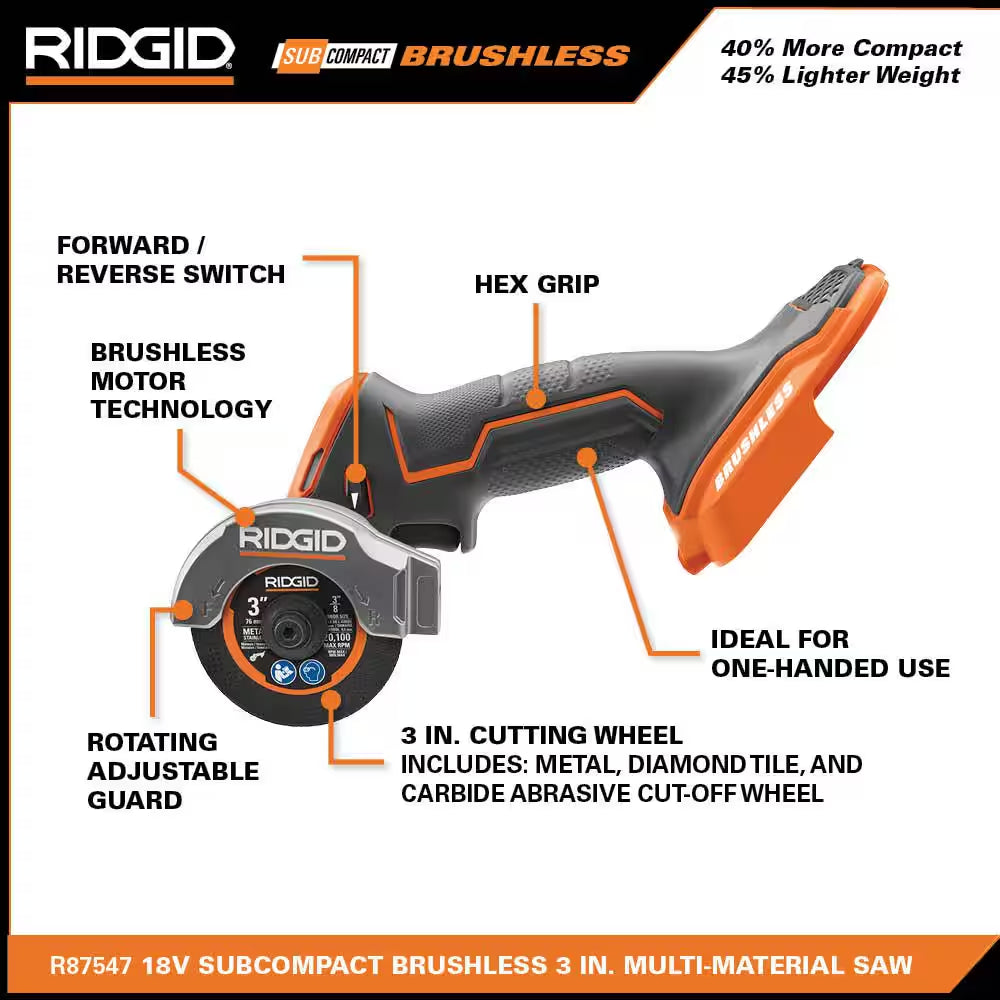 18V Brushless Cordless 2-Tool Combo Kit with Subcompact Multi-Material Saw and Angle Grinder (Tools Only)