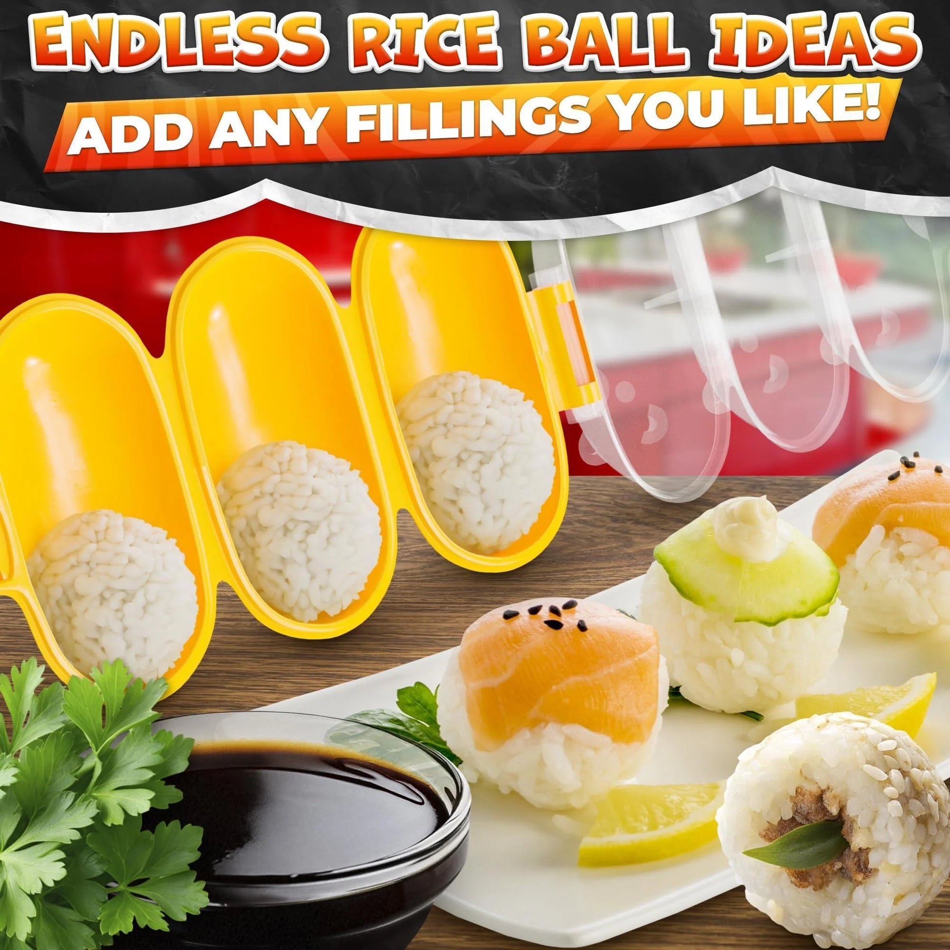 Rice Ball Mold Set (2 Pack) – Easy Rice Ball Maker Sushi & Onigiri Maker with Paddle Spoon for Temari Sushi Yaki Onigiri Omusubi – Fun Smiley Shape for Bento & Creative Meal Presentation