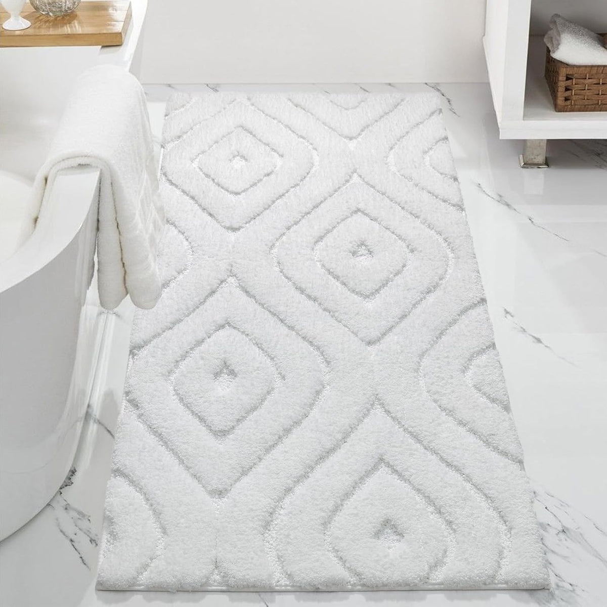 Bathroom Rugs Runner 24X72 Long Non Slip Bath Mats for Floor White