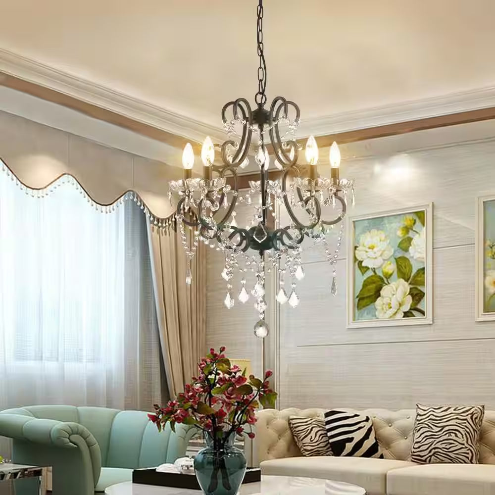 Atlanta 5-Light 22 In. Black Crystal Traditional Candle Dimmable Chandeliers Living Dining Foyer Lighting