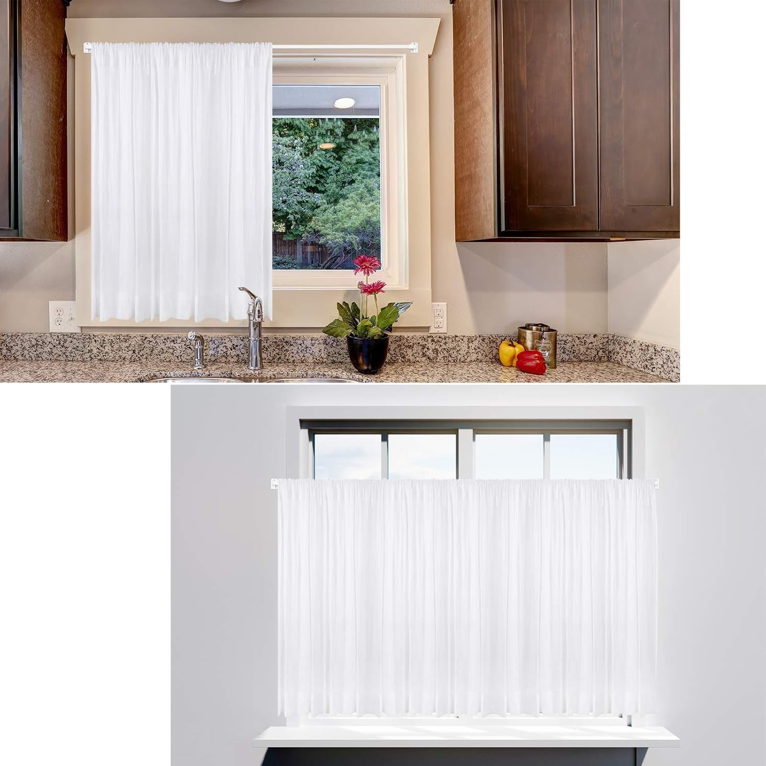2 Pieces Adjustable Plastic Net Curtain Rod 15.7-27.5 Inch Self Adhesive Shower Curtain Rods for Window Cupboard Bars Tension Drill Less Accessories for Home Bathroom Hotel (White)