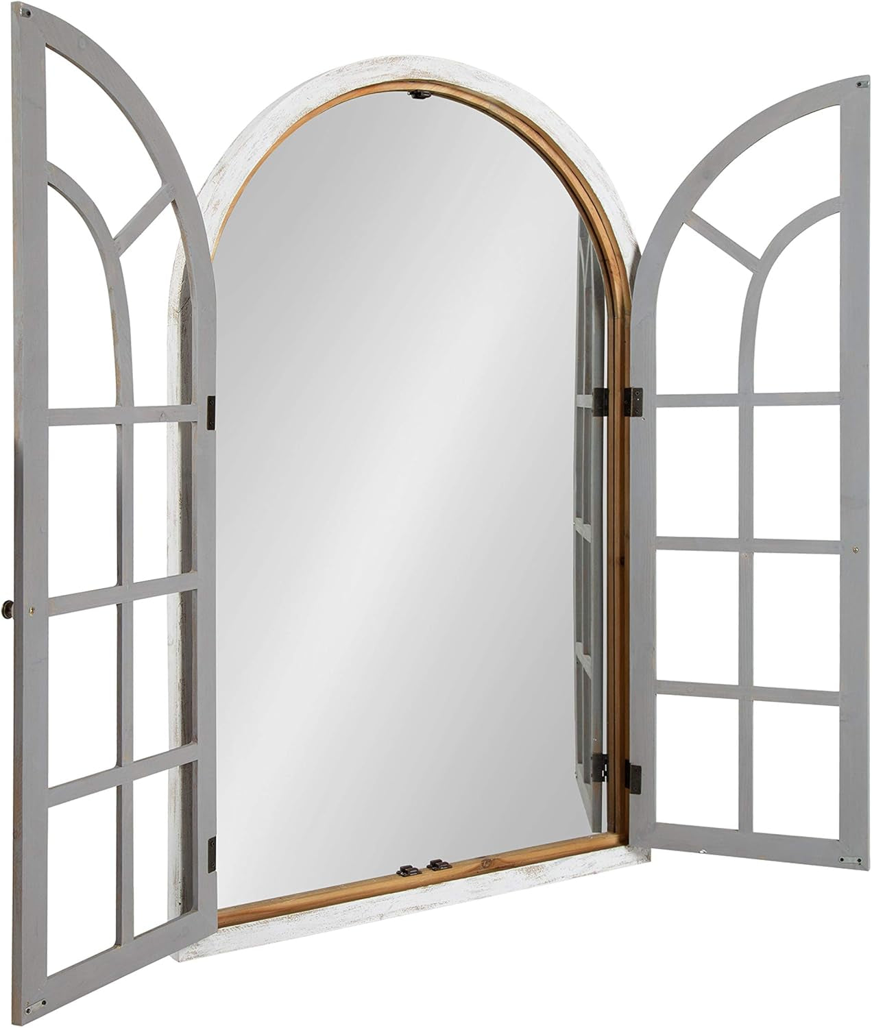 Boldmere Large Traditional Wood Windowpane Arch Mirror, 28X44, Gray and White