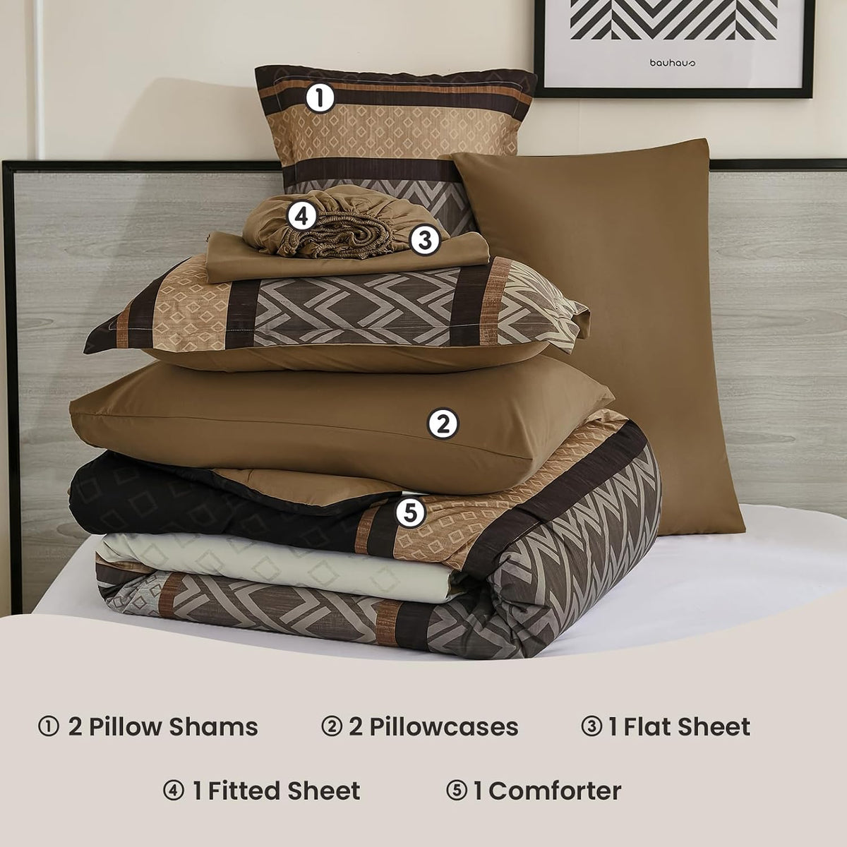 Brown Comforter Set King Size,Fall Striped Bed in a Bag