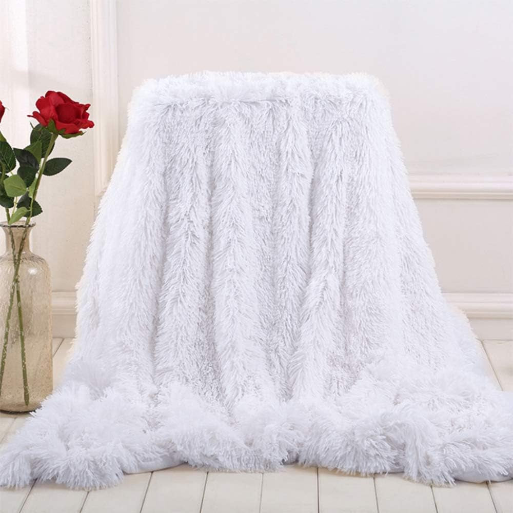 Soft Fluffy Blanket Fuzzy Sherpa Plush Cozy Faux Fur Throw Blankets for Bed Couch Sofa Chair Decorative, 50''X60'' White