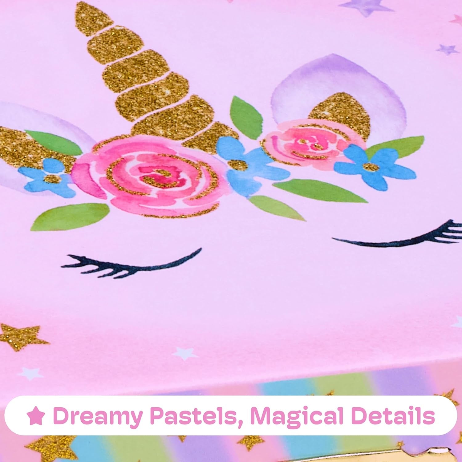 Musical Jewelry Box for Girls with Spinning Unicorn, Glitter Rainbow and Stars Design Music Box for Necklace, Earrings, and Accessories, Plays the Beautiful Dreamer Tune