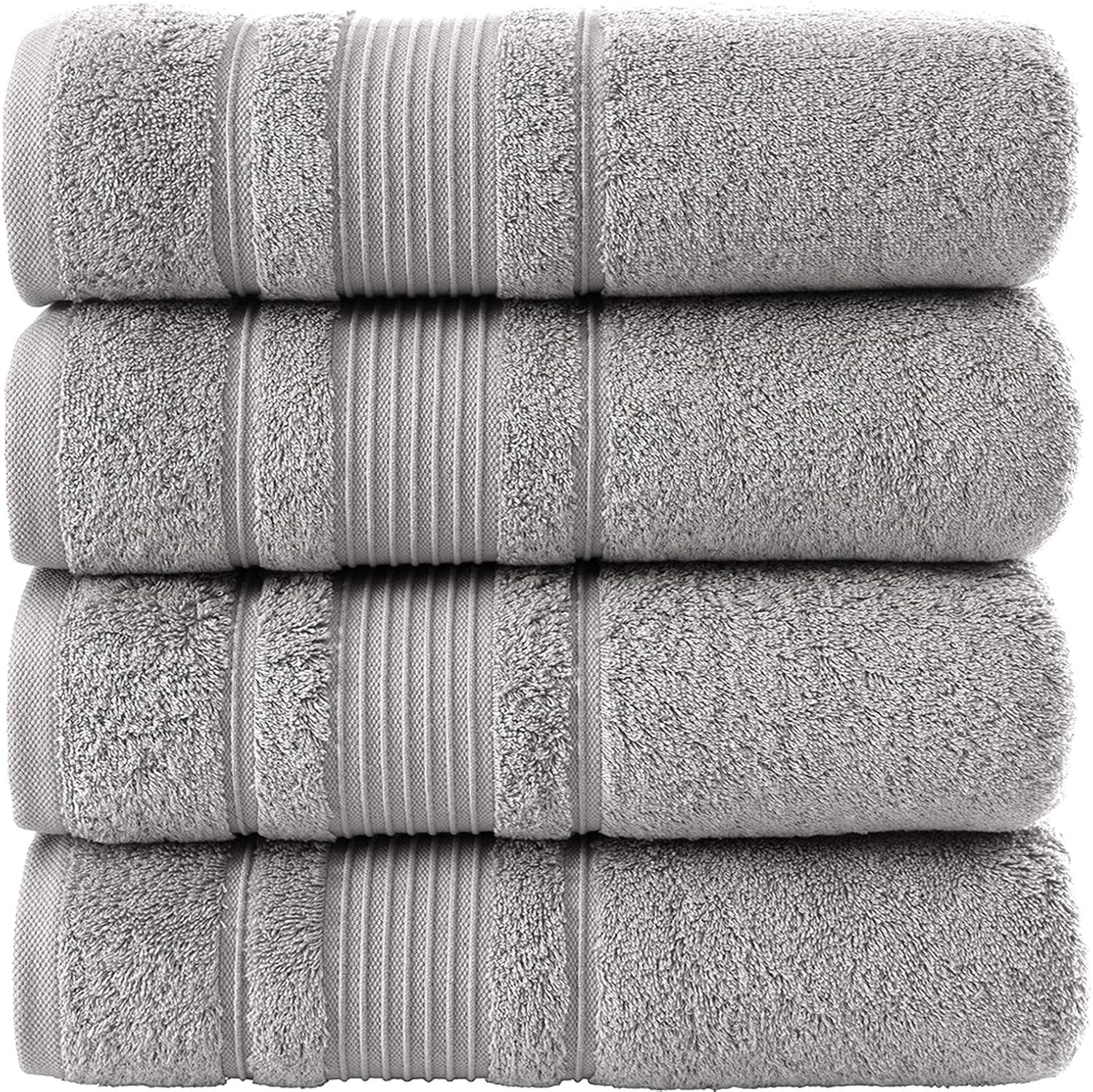 4-Piece Bath Towels Set, 100% Turkish Cotton Premium Quality Towels for Bathroom, Quick Dry Soft and Absorbent Turkish Towel, Set Includes 4 Bath Towels (Grey)