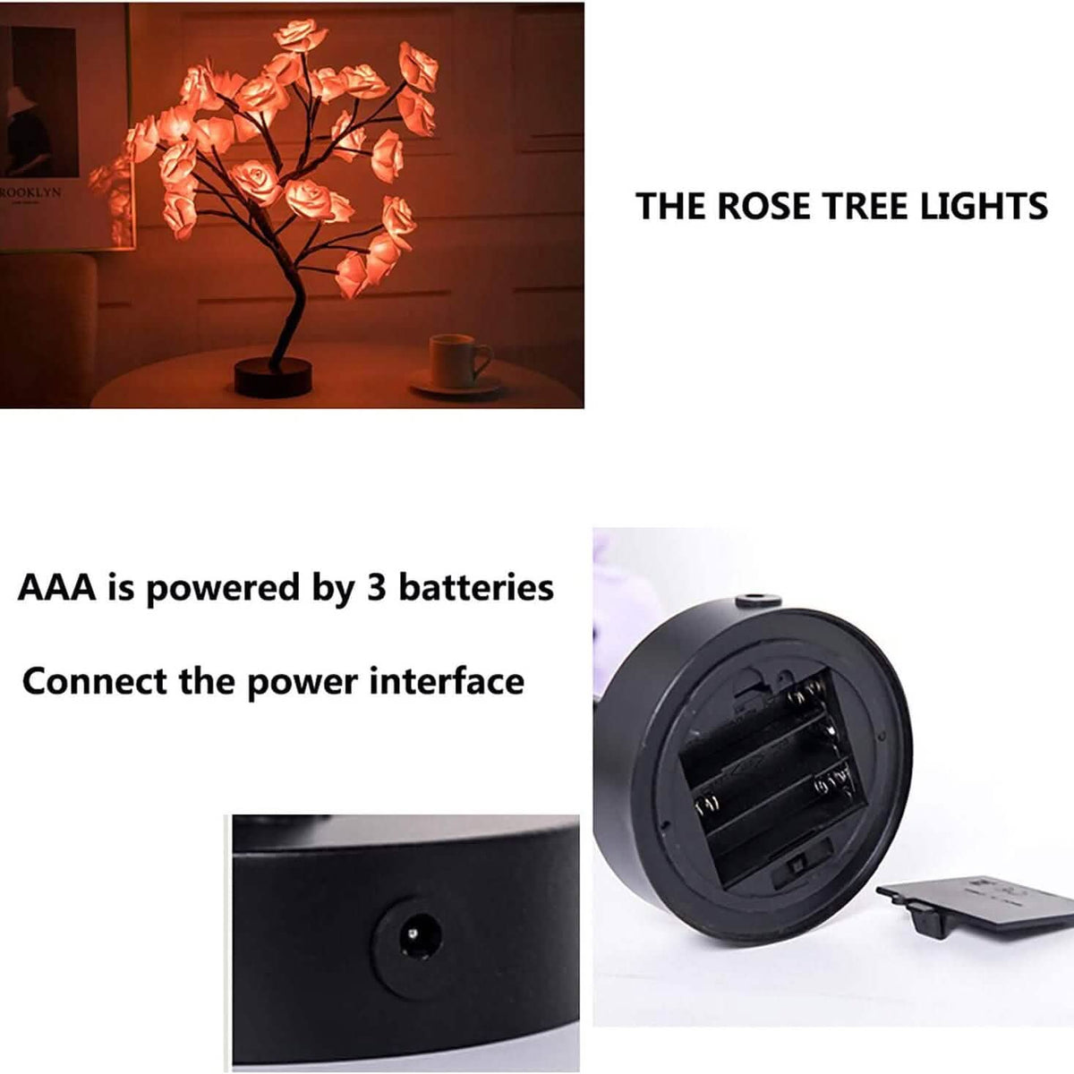 Rose Tree Lamp — Flower Accent Lamp, USB or Battery