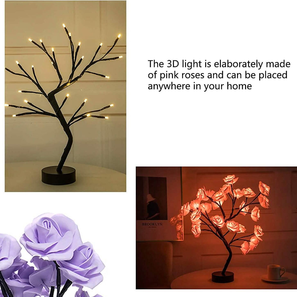 Rose Tree Lamp — Flower Accent Lamp, USB or Battery
